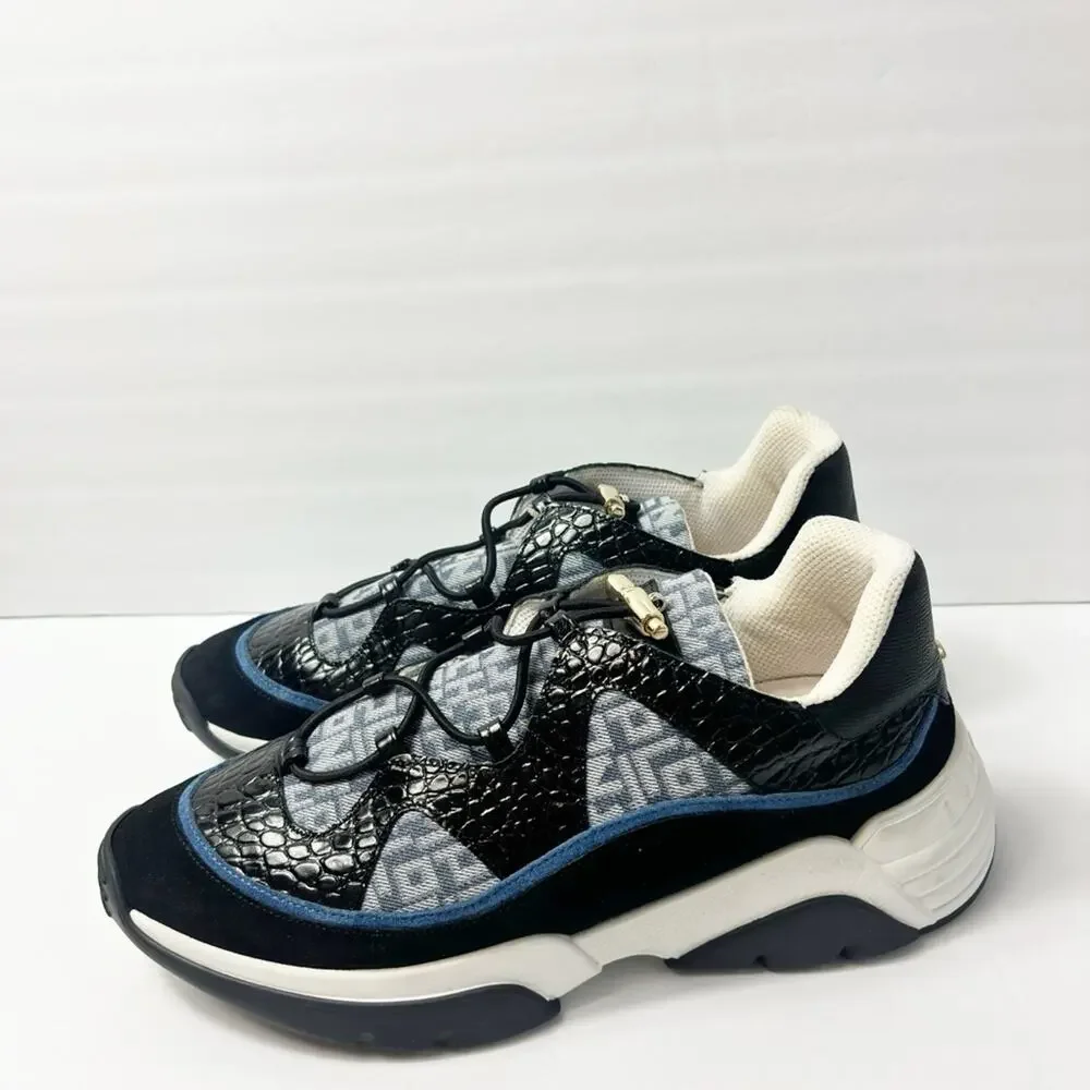 LONGCHAMP WOMEN BLUE BLACK WHITE GOLD LEATHER SIZE 41 SNEAKER SHOES